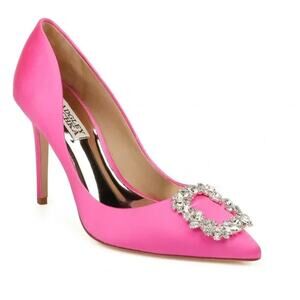 Badgley Mischka Cher Crystal Embellished Pump Hot Pink Pointed Toe Satin Heel 5